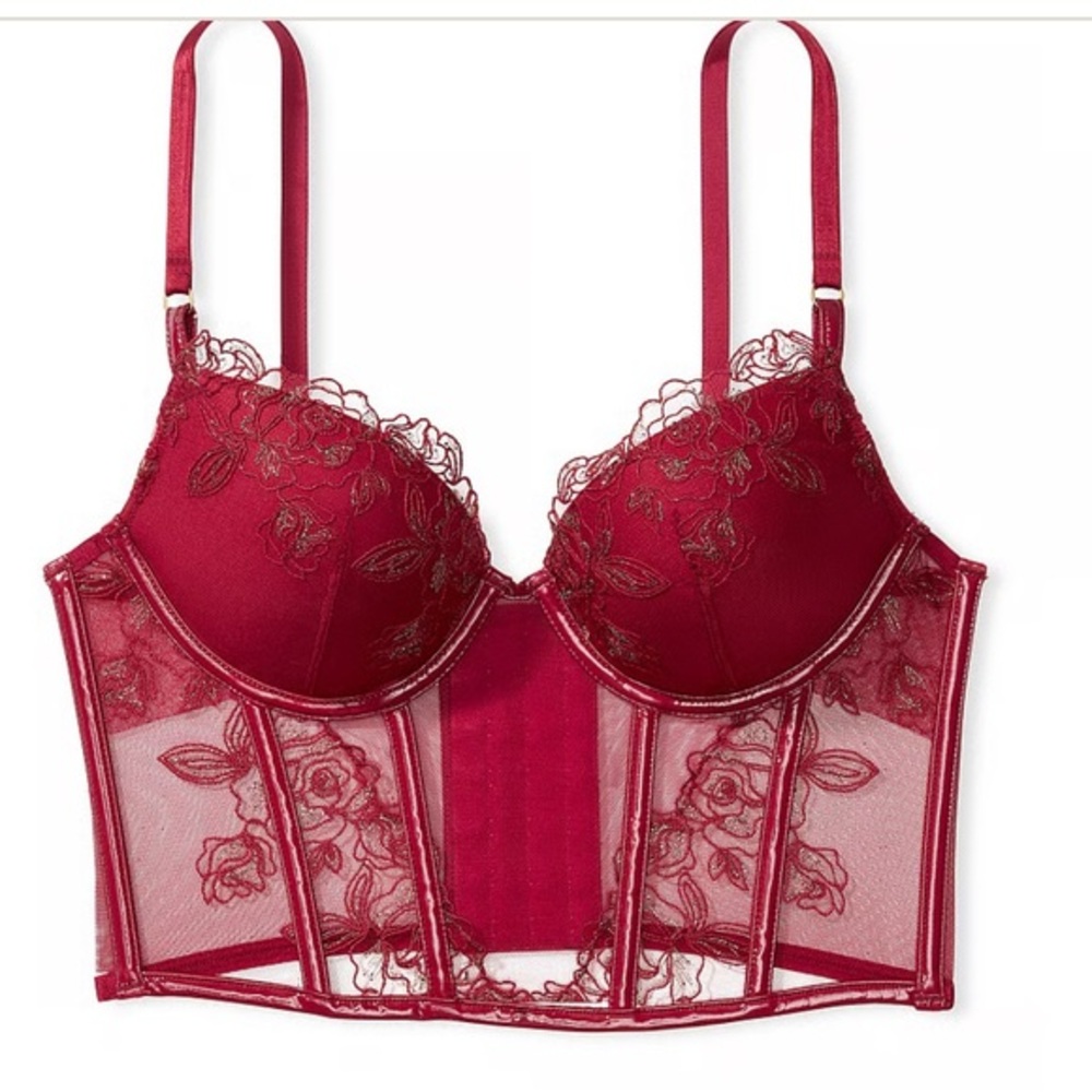NWT $85 VICTORIA'S SECRET Very Sexy Midnight Affair Embroid Push-Up Corset 34C